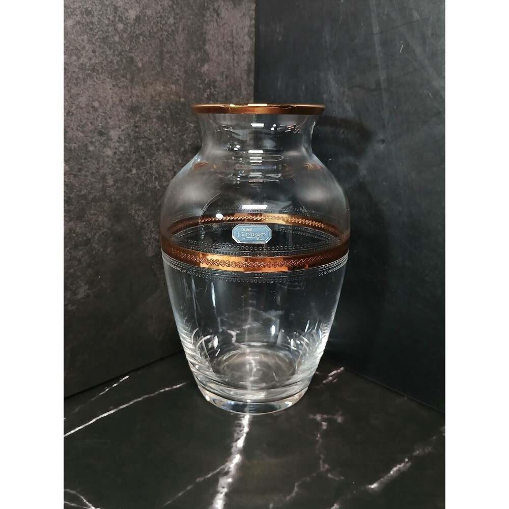 Vintage 1970s French Cristal JG Durand Gold Foil Vase